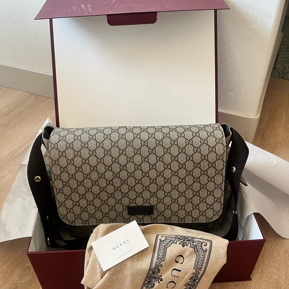 NEW NEVER USED Gucci Beige and Black Monogram Large Diaper Bag